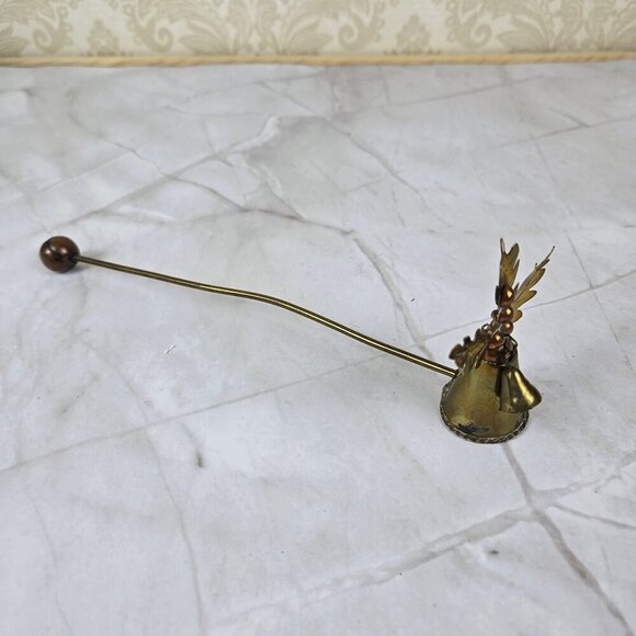 Vintage Brass & Copper Candle Snuffer Holly Leaves & Berries with Bell Christmas - Picture 1 of 11